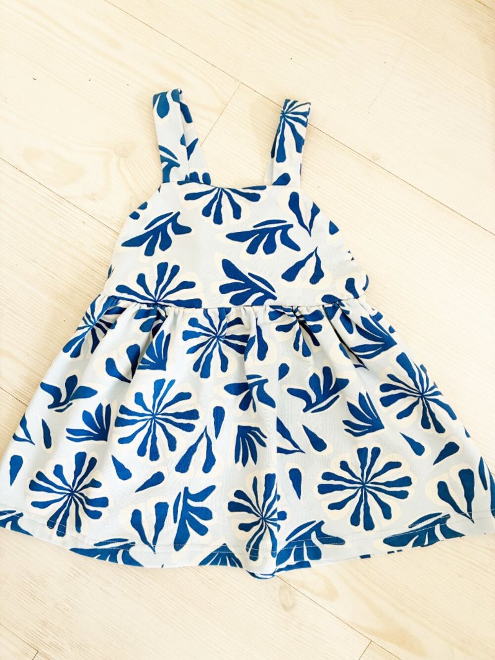 Tiny Tribe Babies’ Floral Stretch Cotton Pinafore Dress Sky-Blue Size 18-24 M